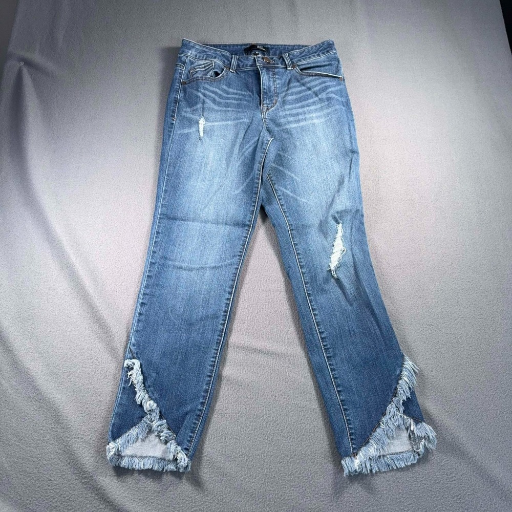1822 Denim Women's Jeans Size 10 Blue Stretch Distressed Raw Hem 28x26.5